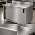 Thumbnail image #3 for Advance Tabco Special Value Economy Enclosed Work Table with Cabinet Base, 108W x 24D, 16 Gauge 304 Stainless Steel Top, 5 Inch Backsplash