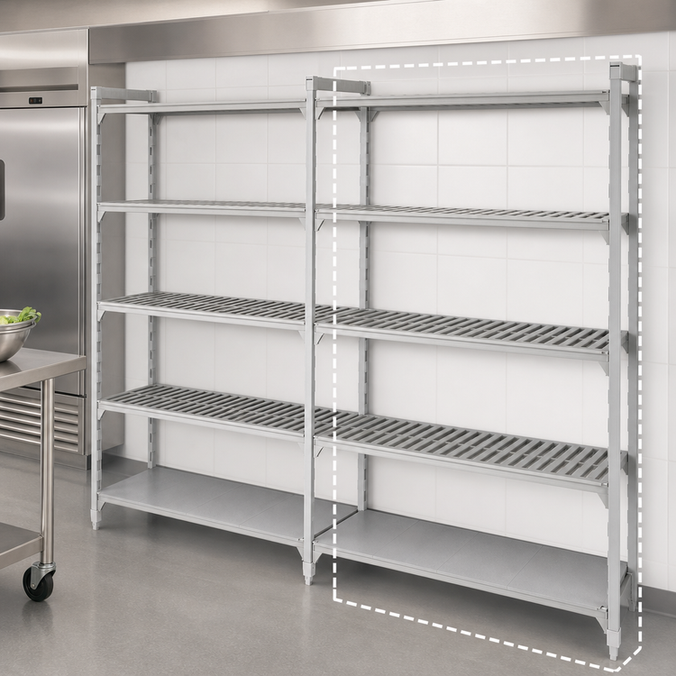Product image #4 for Cambro Camshelving Premium 18-Inch Deep x 60-Inch Long x 84-Inch High 5-Tier Stationary Add-On Polymer Shelving Unit, Vented and Solid, Speckled Gray