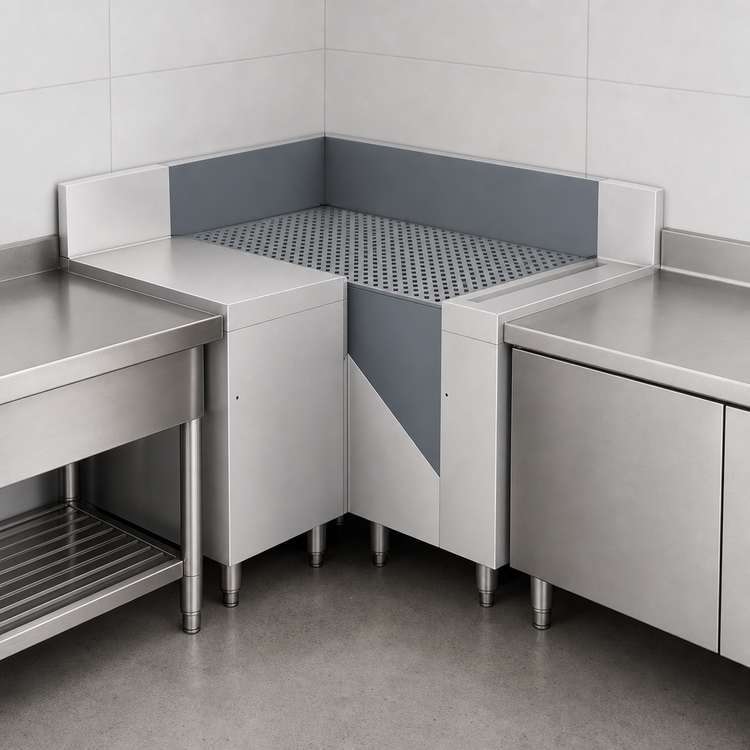 Product image #3 for Prestige 90° Free-Standing Corner Drainboard Filler with Removable Perforated Top, 35" x 25", 7" Backsplash