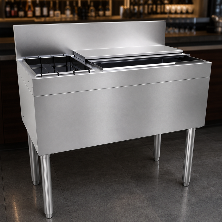 Product image #3 for Glastender 36-Inch Stainless Steel Underbar Combo Ice Bin/Cocktail Unit with Left Bottle Well and 10-Circuit Cold Plate