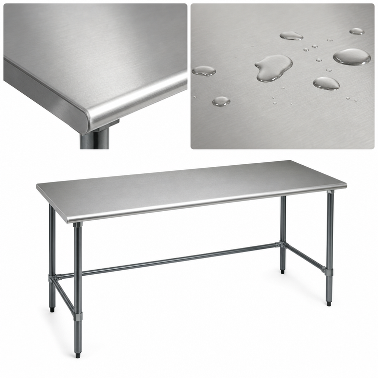 Product image #3 for BlendPort® Budget Series 84-Inch x 30-Inch 430 Stainless Steel Work Table with Galvanized Open Base