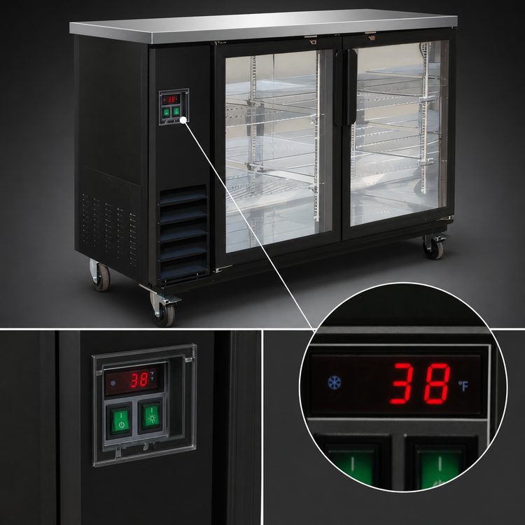 Product image #3 for IKON Refrigeration 61-Inch Two-Section Glass Door Back Bar Cooler, 14.16 Cu. Ft., Stainless Steel Top