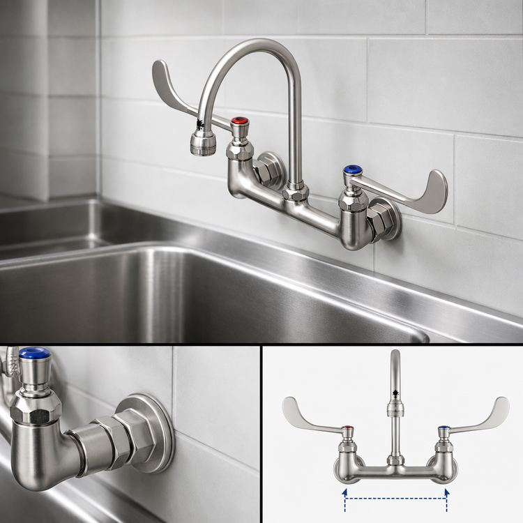 Product image #3 for T&S Brass B-0350 Wall Mount Surgical Sink Mixing Faucet with 5-3/4 Inch Gooseneck Spout and Rosespray Outlet