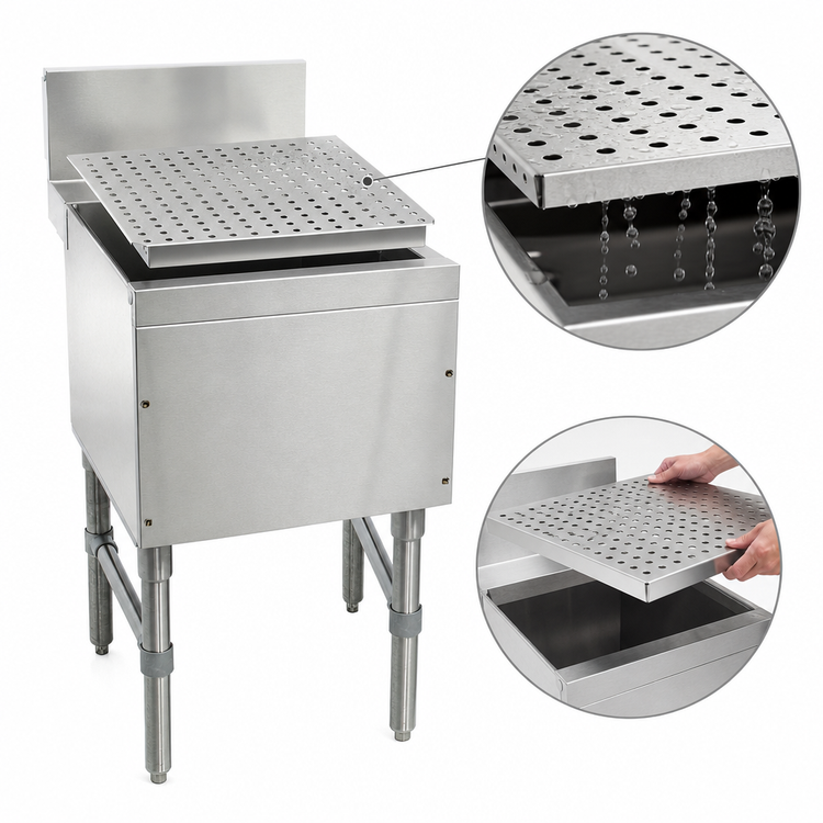 Product image #3 for Advance Tabco Prestige Free-Standing Underbar Drainboard with Perforated Removable Top, 18 x 25 x 36 Inches