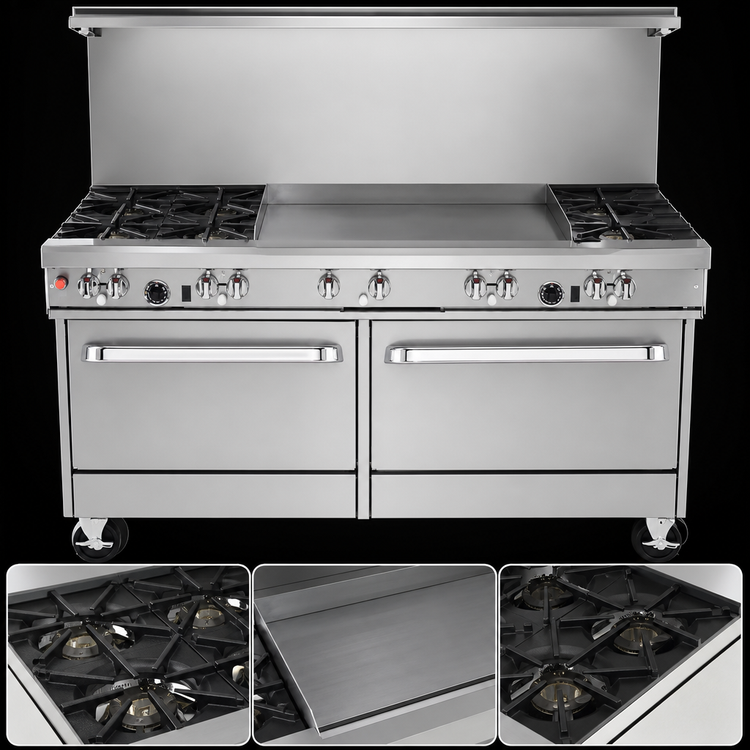 Product image #3 for Southbend Ultimate 60-Inch Gas Restaurant Range with 2 Star/Sauté Burners, 48-Inch Griddle, and 2 Standard Ovens