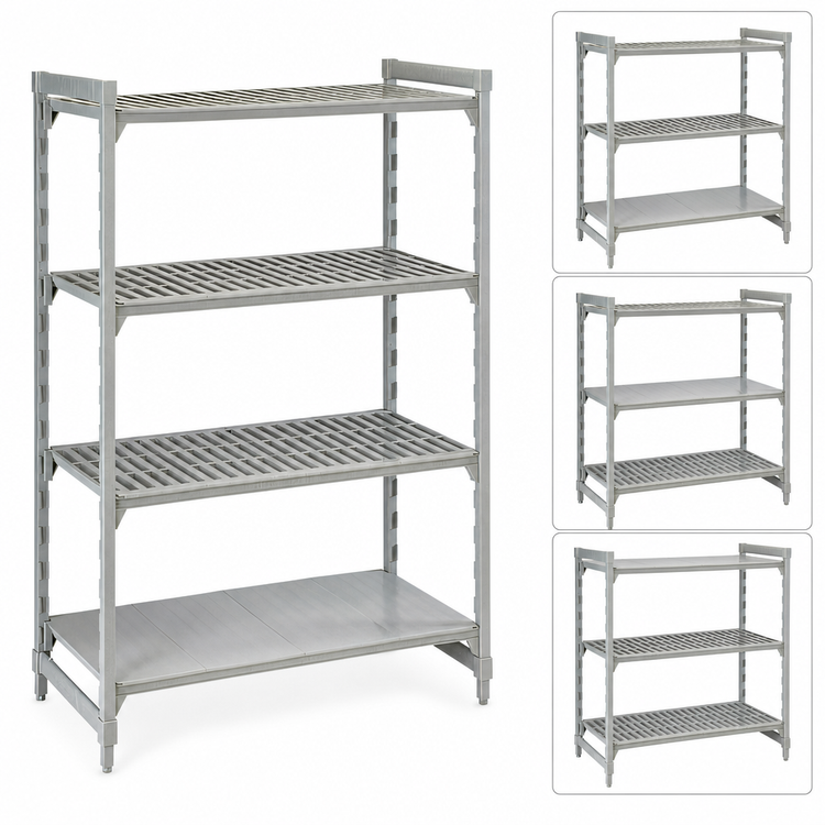 Product image #4 for Cambro Camshelving Premium 4-Tier Stationary Starter Unit, 18" x 48" x 64", 3 Vented + 1 Solid Shelf Configuration