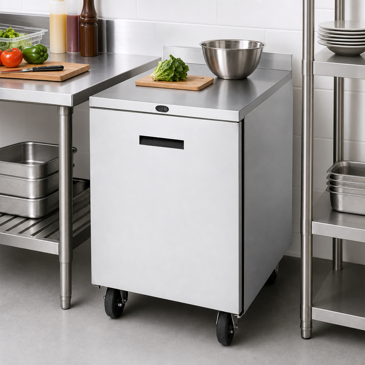 Product image #3 for Randell 27-Inch One-Section Worktop Freezer with Stainless Steel Top, Left-Hinged Solid Door, 5.7 Cu. Ft., R290