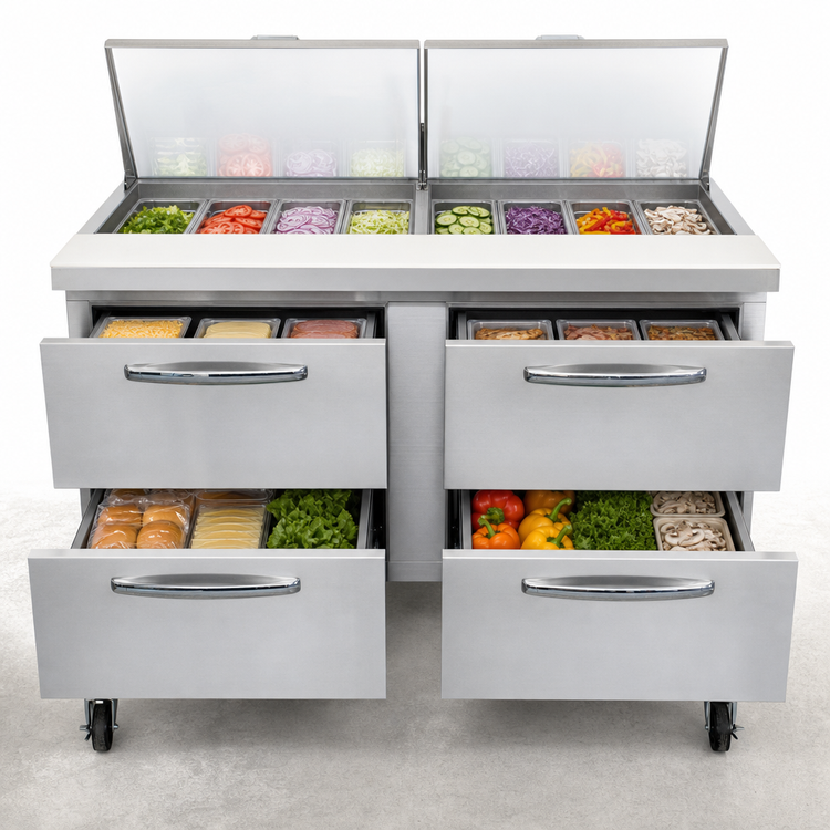 Product image #3 for Mighty Top 60" Two-Section Refrigerated Sandwich Prep Table with Drawers