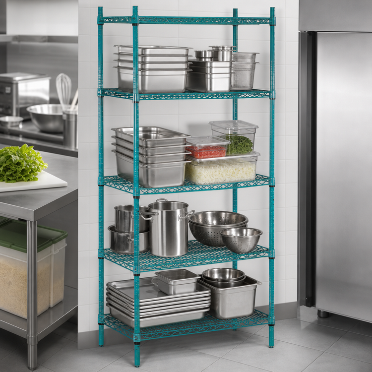 Product image #3 for Advance Tabco Special Value Series Stationary 4-Shelf Green Epoxy Wire Shelving Unit, 36 Inches W x 18 Inches D x 74 Inches H
