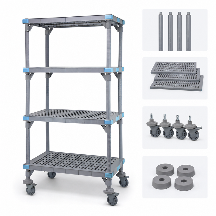 Product image #3 for Millenia 4-Shelf Mobile Polymer Starter Shelving Unit, 36"W x 21"D x 86"H, Gray