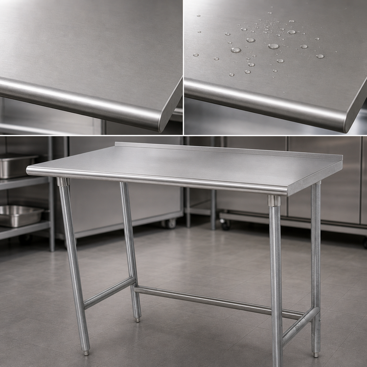 Product image #3 for Advance Tabco 60-Inch x 24-Inch 16-Gauge 304 Stainless Steel Work Table with 1-1/2-Inch Rear Up-Turn and Galvanized Open Base