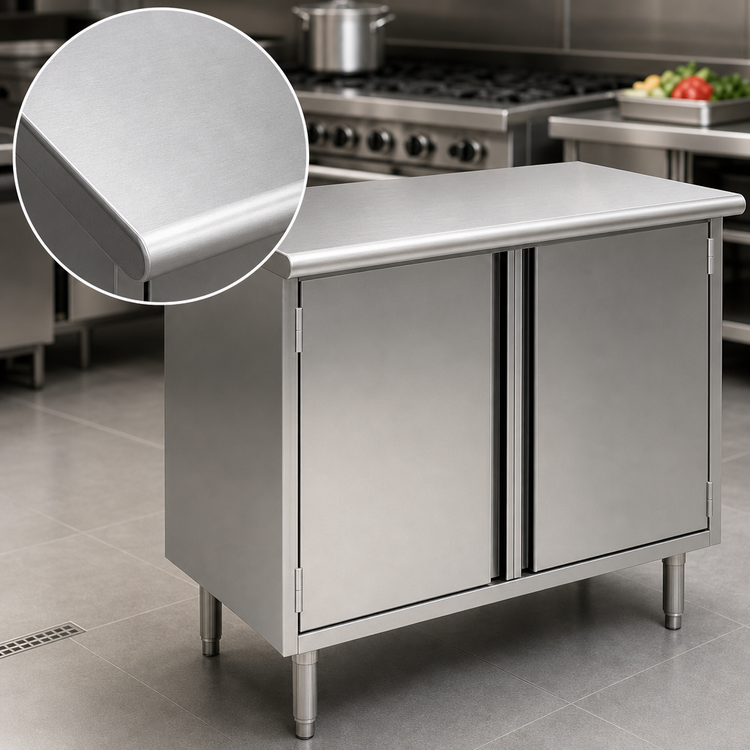 Product image #3 for Spec-Master Enclosed Base Work Table with Hinged Doors, 84 x 24 Inches, 14-Gauge 304 Stainless Steel Top