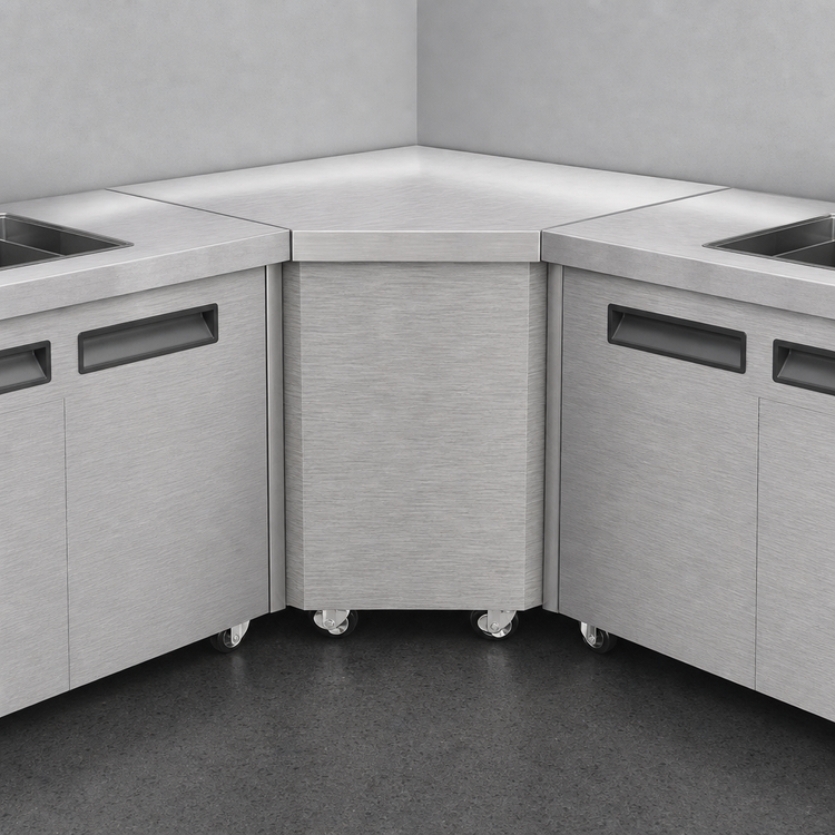 Product image #3 for Thurmaduke 45° Corner Mobile Modular Utility Station with Stainless Steel Top and Enclosed Base