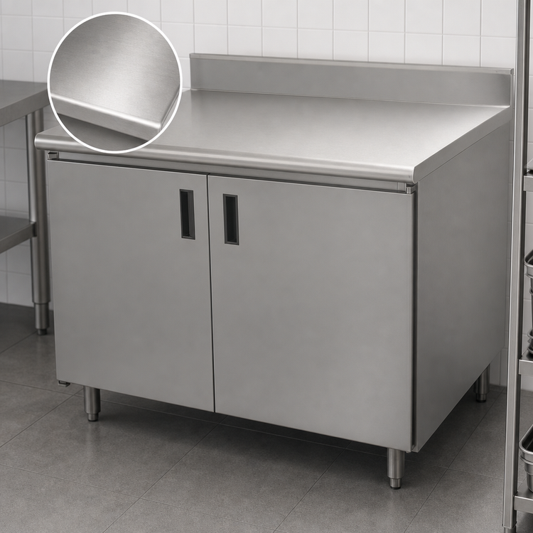 Product image #3 for Advance Tabco 48-Inch x 36-Inch Enclosed Work Table with Cabinet Base and Hinged Doors, 14-Gauge 304 Stainless Steel Top, 5-Inch Backsplash
