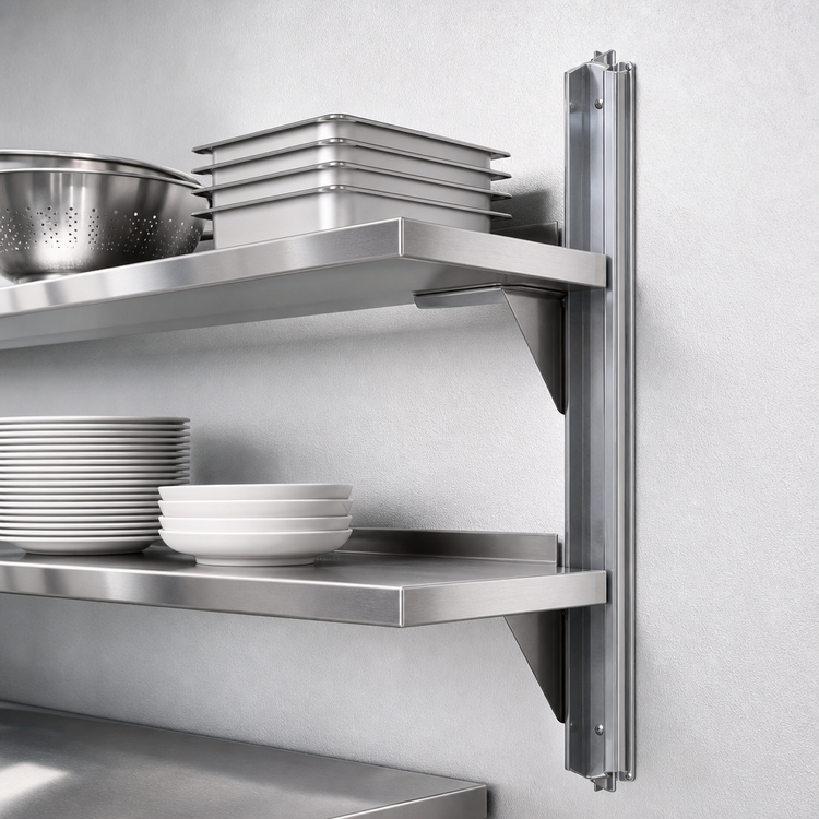 Product image #3 for Eagle Group MMUSS-10 120-Inch Stainless Steel Wall-Mounted Cantilever Shelving Standard Upright