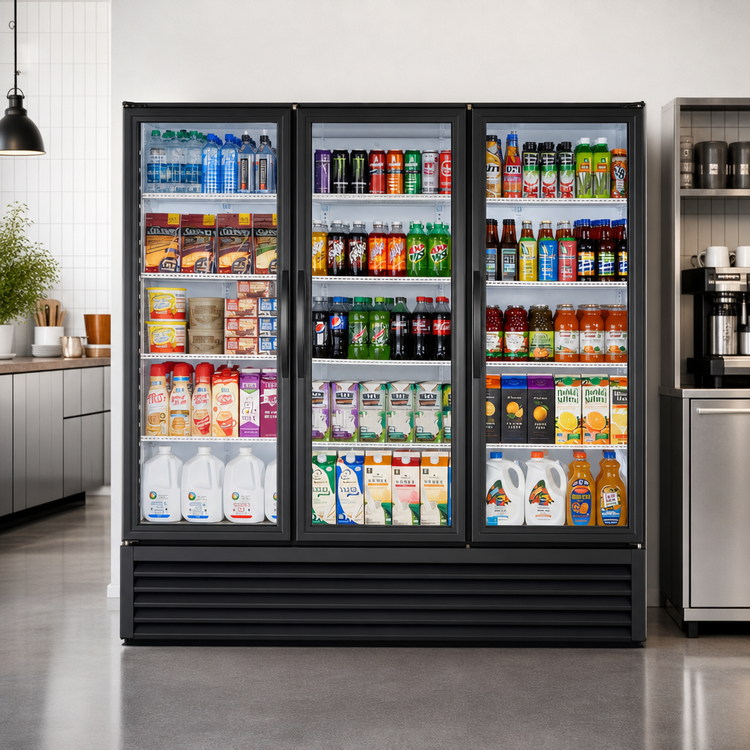 Product image #3 for True GDM-72-HC~TSL01 Three-Section Glass Door Refrigerated Merchandiser, Standard Look, Self-Contained Bottom-Mount