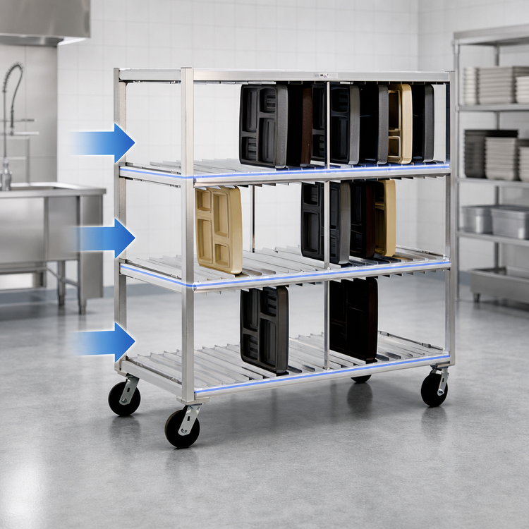 Product image #3 for New Age Mobile Aluminum Tray Drying Rack, 3 Levels, 120-Tray Capacity