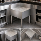 Thumbnail image #3 for Krowne Royal Series KR19-C30L Freestanding Stainless Steel Underbar Corner Drainboard with Left End Return, Open Base, 30 x 19 Inches