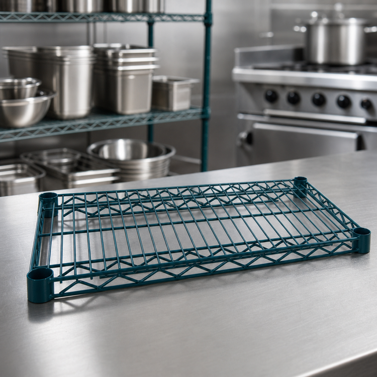 Product image #4 for Advance Tabco Special Value Series Heavy-Duty 72-Inch x 18-Inch Green Epoxy-Coated Wire Shelf