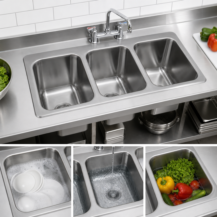Product image #3 for John Boos Pro-Bowl 3-Compartment Drop-In Stainless Steel Sink, 36 x 18-1/2 x 10 Inches