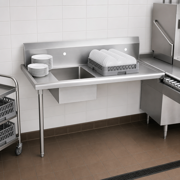 Product image #3 for BK Resources 26 Inch Straight Soiled Dish Table with Left-Side Sink, 304 Stainless Steel Top