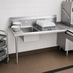 Thumbnail image #3 for BK Resources BKSDT-26-L 26-Inch Straight Soiled Dish Table, Left-Side Sink, 18-Gauge 304 Stainless Steel, 10-Inch Backsplash, Galvanized Legs