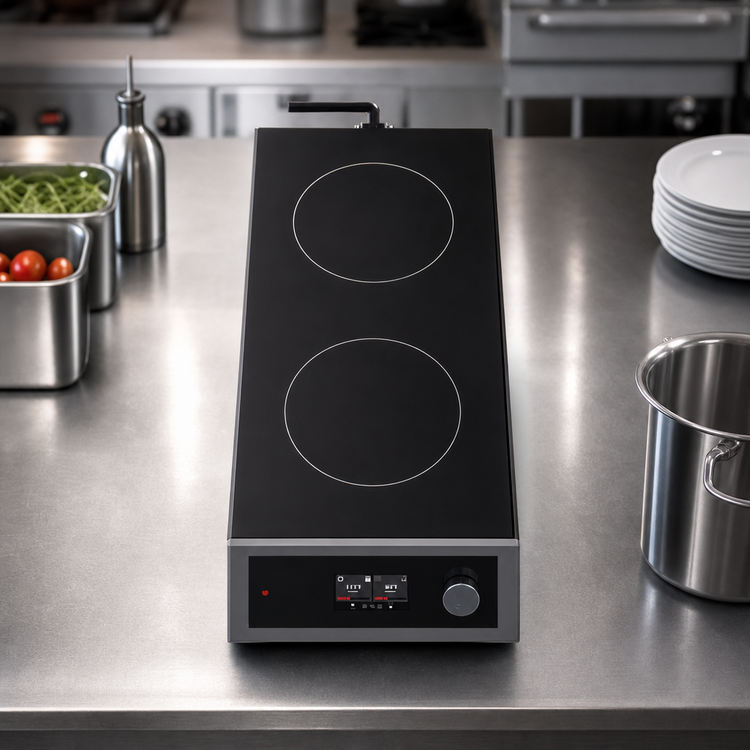 Product image #3 for CookTek Helios Touch Freestanding Front-to-Back Double Hob Induction Cooktop, 3500W Per Hob, 200-240V