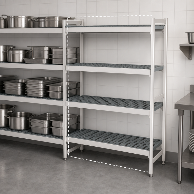 Product image #3 for Fermostock 4-Tier Polymer Shelving Expansion Unit, 52W x 18D x 66H, Perforated, Gray