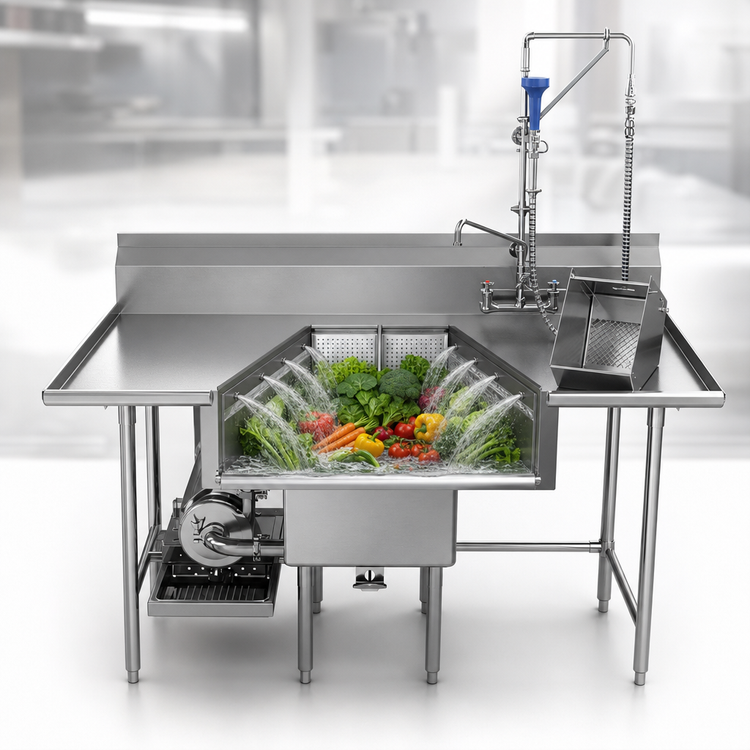 Product image #3 for Power Soak Power Prep Unlimited 66-Inch 2-Bay Produce Washing Table, Right-to-Left, 208V/3-Phase