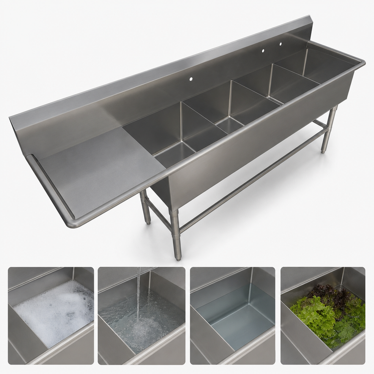 Product image #3 for John Boos Pro-Bowl 4-Compartment Commercial Sink with 18-Inch Left Drainboard