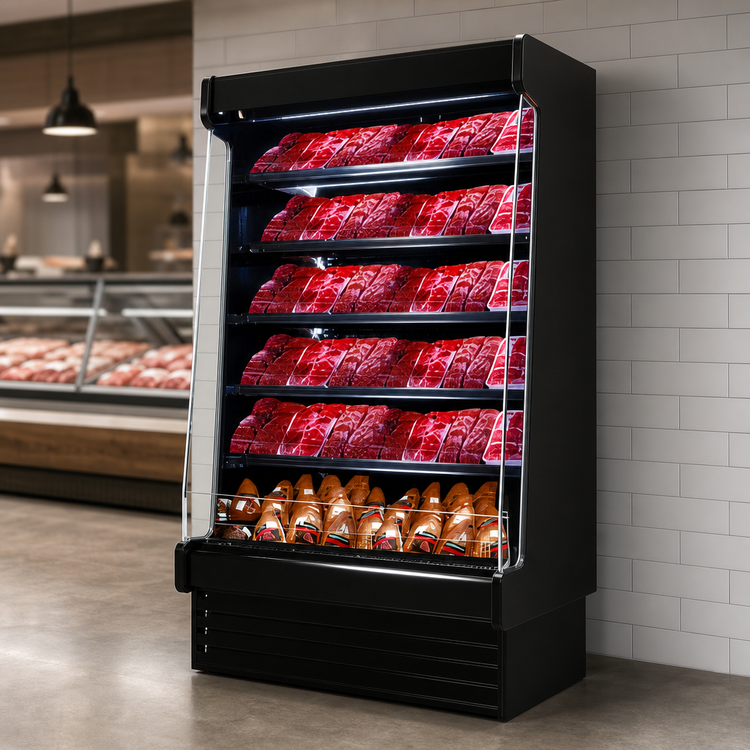 Product image #3 for Howard-McCray 35E Series Packaged Meats Open Merchandiser, 63-Inch Wide Vertical Case, Remote Refrigeration, LED Shelves, Black