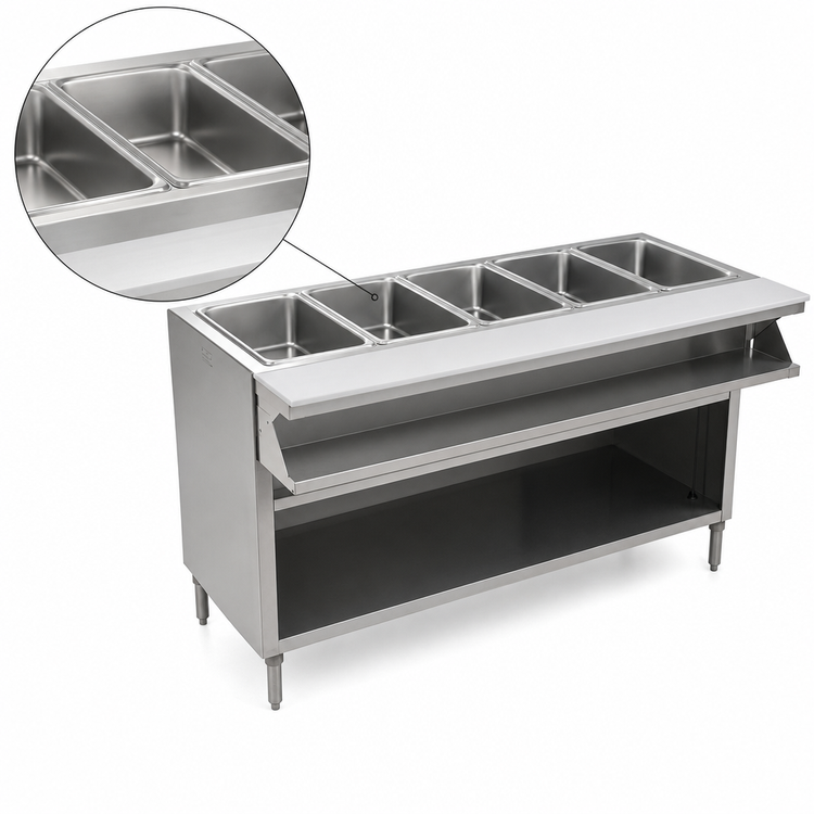 Product image #3 for Spec-Master SHT5OB-240-3 Sealed Well Electric Hot Food Table with Open Cabinet Base, 5-Pan