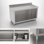 Thumbnail image #3 for John Boos 4CO4R5-3048 48" x 30" Stainless Steel Work Table with Open Front Cabinet Base, 14-Gauge 300 Series Top and 5" Backsplash