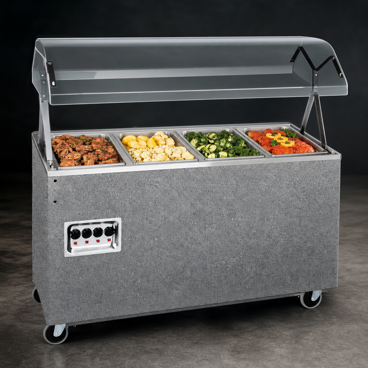 Product image #3 for Vollrath 2-Series Affordable Portable 4-Well Hot Food Station, Open Storage Base, Buffet Breath Guard, Granite, 208-240V