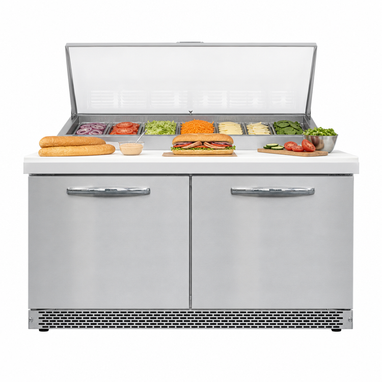 Product image #3 for Continental Refrigerator Mighty Top SW48N12M-FB 48" Two-Section Front Breather Sandwich Prep Table