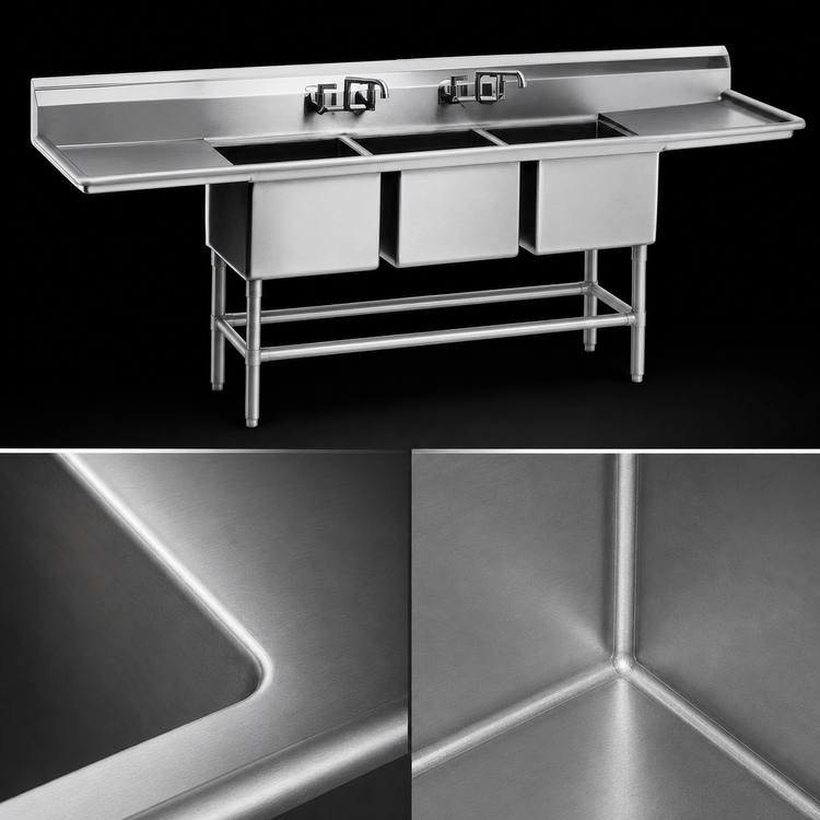Product image #3 for Eagle Spec-Master FN Series Coved Corner Three-Compartment Sink with Right-Hand 24-Inch Drainboard, 79-1/2-Inch Wide