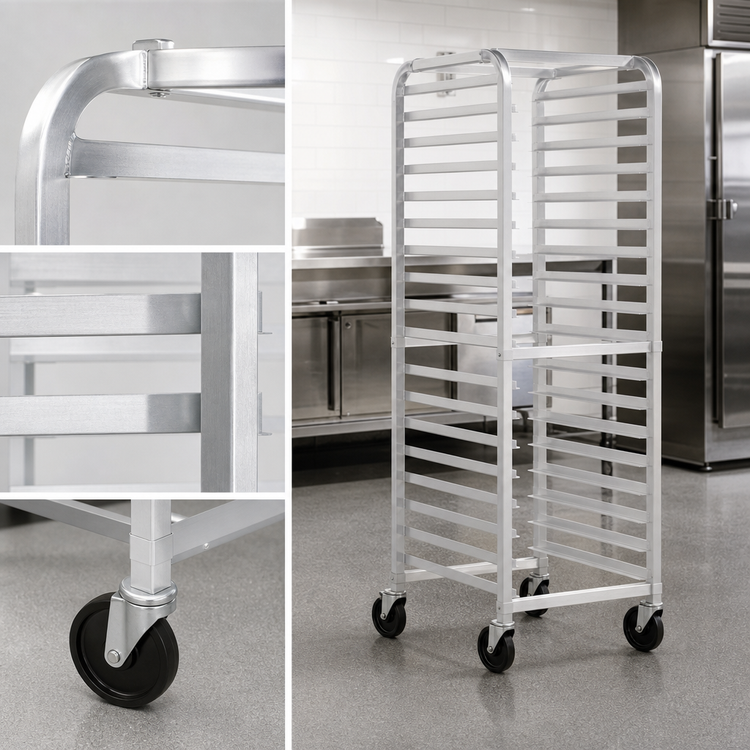 Product image #3 for John Boos Mobile Front-Load Aluminum Bun Pan Rack, 20-Pan Capacity, 3-Inch Spacing