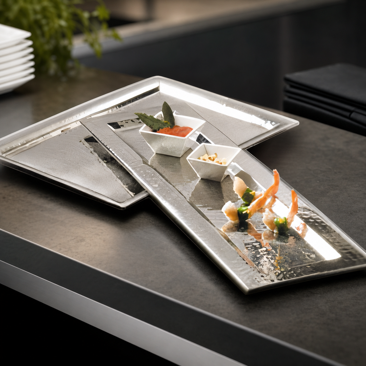 Product image #3 for American Metalcraft Rectangular Hammered Stainless Steel Serving Tray, 16 5/8 x 11 1/4 x 3/8 Inch