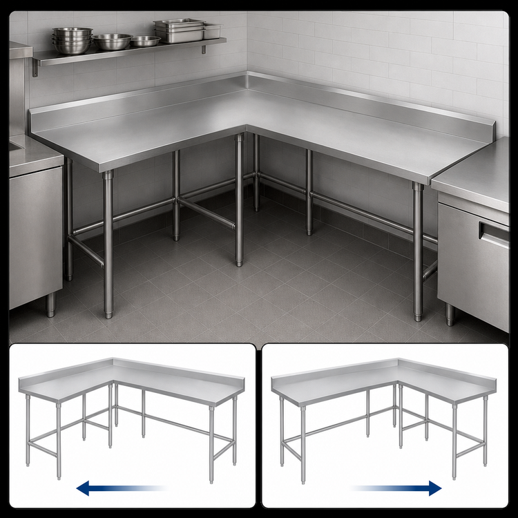 Product image #3 for Advance Tabco KTMS-247 L-Shaped Corner Stainless Steel Work Table, 84 x 60 Inches, 24-Inch Working Depth