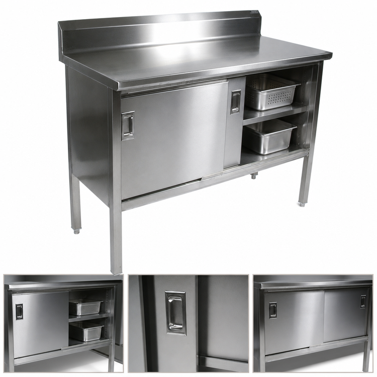 Product image #3 for John Boos 48-Inch Enclosed Work Table with Sliding Doors, 14-Gauge Stainless Steel Top and 5-Inch Backsplash