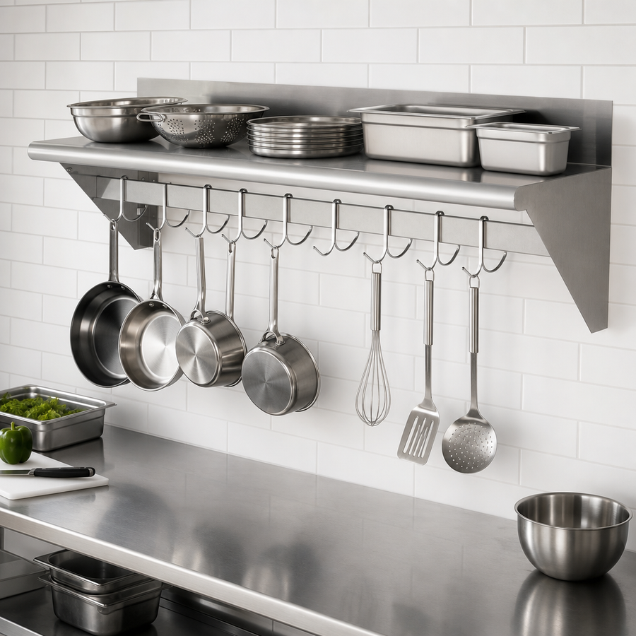 Wall-Mounted Overshelf With Pot Rack