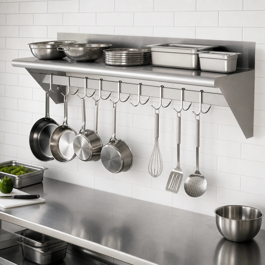 Wall-Mounted Overshelf With Pot Rack