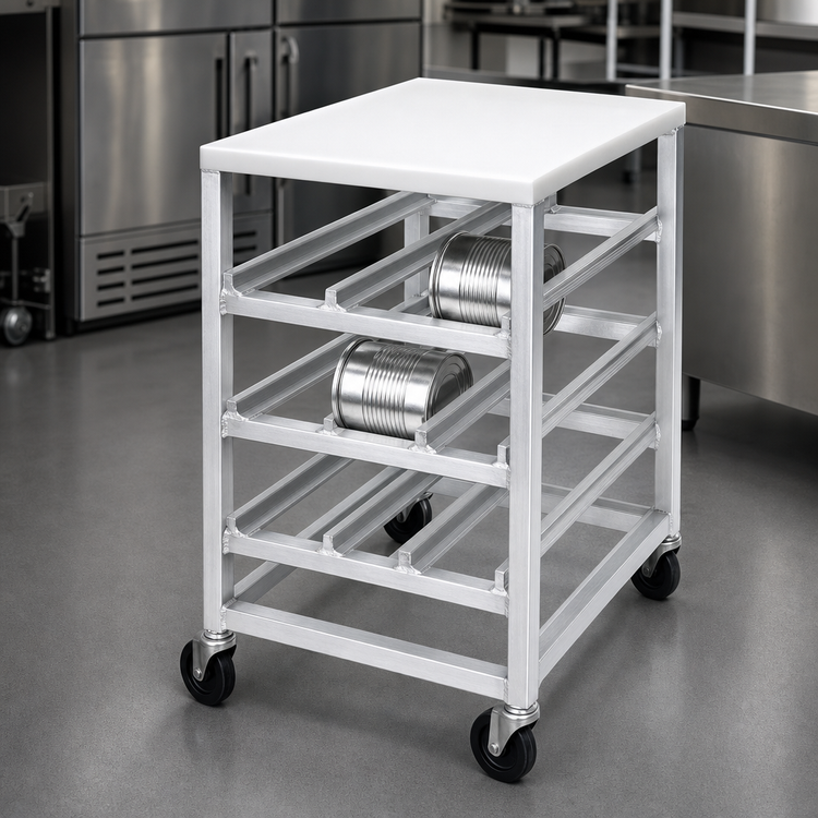 Product image #3 for Channel Manufacturing Half-Size Mobile Aluminum Can Rack with Poly Top, 54 #10 Can Capacity