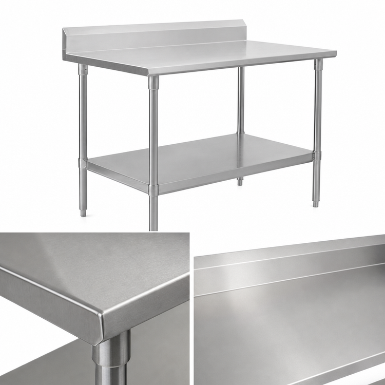 Product image #3 for John Boos Stallion 84-Inch x 36-Inch 16-Gauge Stainless Steel Work Table with 5-Inch Backsplash and Adjustable Undershelf