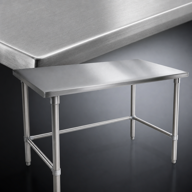 Product image #3 for John Boos 72 x 48 Inch 16 Gauge 300 Series Stainless Steel Top Work Table with Stallion Safety Edge