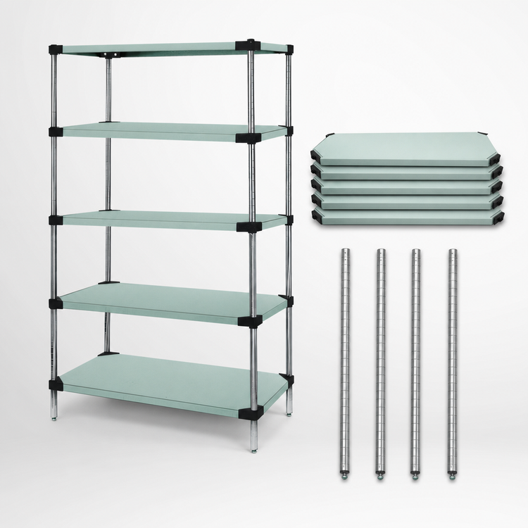 Product image #3 for Quantum Stainless Steel Solid Shelving Starter Kit, 48"W x 18"D x 74"H, 5 Shelves