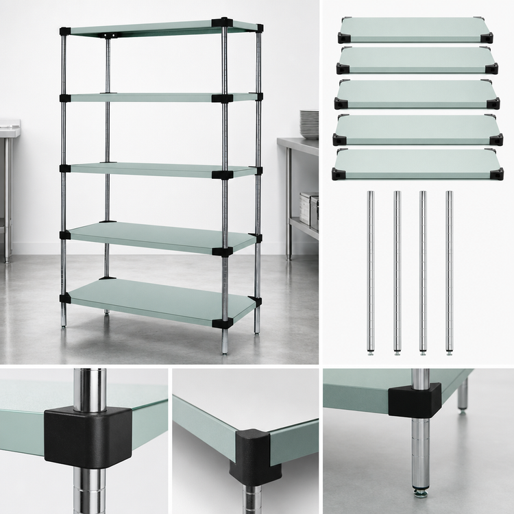 Product image #3 for Quantum Stationary 5-Shelf Solid Stainless Steel Shelving Starter Kit, 42 in. W x 24 in. D x 74 in. H