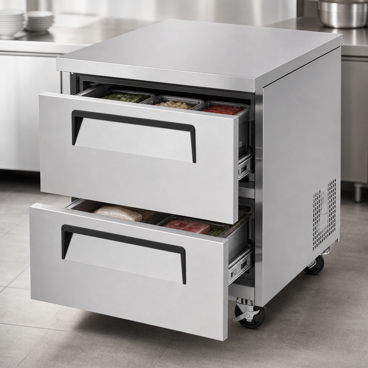 Product image #3 for Turbo Air Super Deluxe Two-Drawer Undercounter Freezer, 27-1/2" W, 6.8 Cu. Ft., Self-Contained Rear-Mount