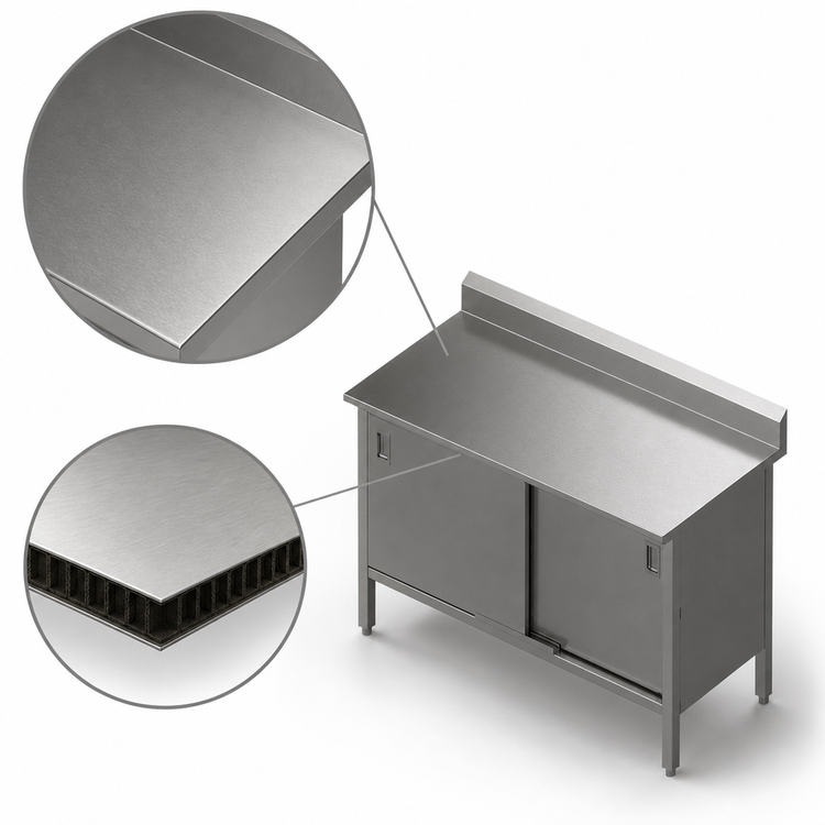 Product image #3 for John Boos 16-Gauge Stainless Steel Enclosed Base Work Table with Sliding Doors and 5-Inch Backsplash, 60 x 30 Inches