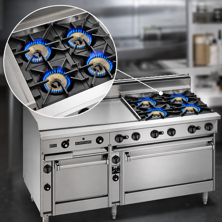 Product image #3 for Bistro 60-Inch Gas Restaurant Range with 4 Open Burners, 36-Inch Griddle, Standard Oven and Cabinet